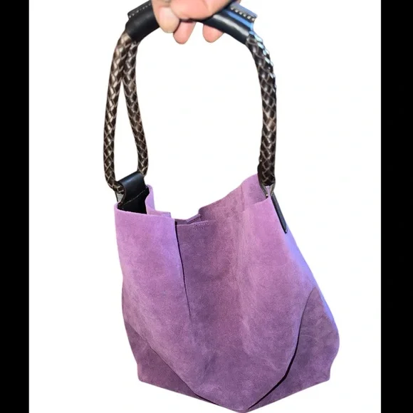 Uno Alla Volta Florentine Suede Leather Purple/orange tassel Bucket Bag - Picture 7 of 13